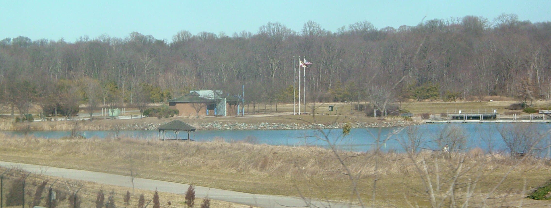 Paved riverwalk-style trail along a lake in the DC metro area